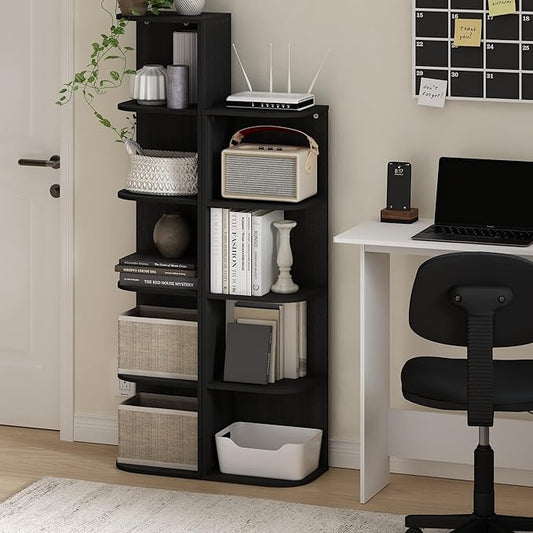 Furinno PASIR Book Shelf, 5-Tier Corner Bookshelf, Open Shelves Bookcase 9.3 x 12 x 51.7, for Living Room, Bedroom, Home Office, Blackwood