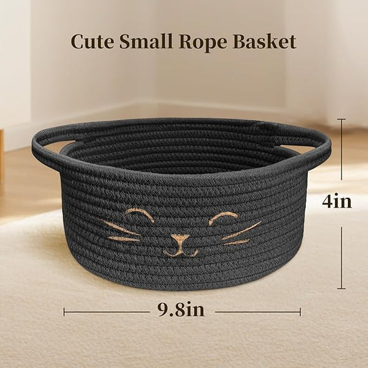 9.8" x 4" Small Cat Toy Basket - Gift Baskets Empty for Baby Shower Baby Baskets for Nursery Cute Woven Rope Storage Basket for Home Décor , Dog Toy Basket Black Easter basket