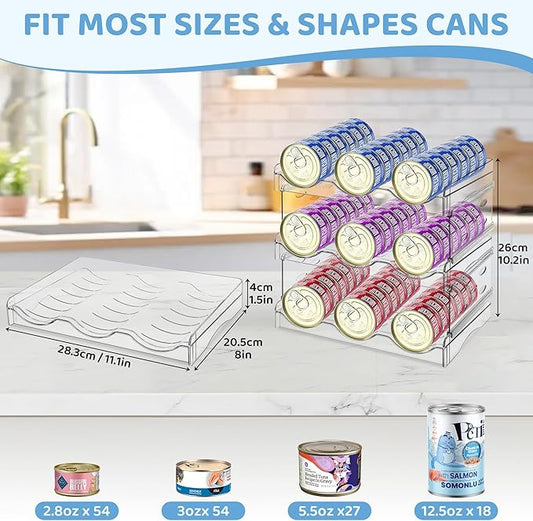 Cat Food Can Organizer, 3-Layer Clear Acrylic Cat Food Storage Rack, Acrylic Can Organizer for Pantry, Canned Food Organizer Holds 45 (3oz) Cans, Pantry can Organizer