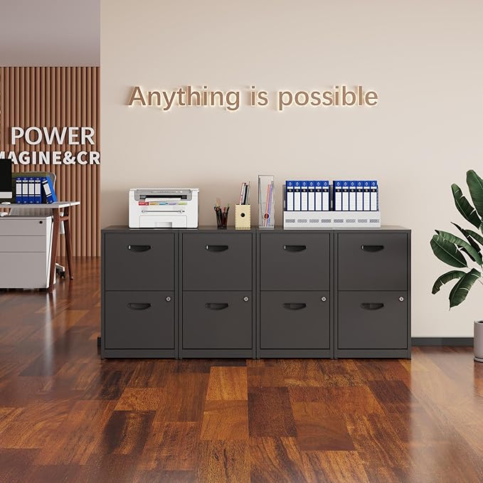 2 Drawer File Cabinet with Lock, Metal File Cabinets for Home Office, Two Drawer Locking Filing Cabinet, Small File Cabinet for Under Desk for Hanging Letter Size, Black, Assembly Required