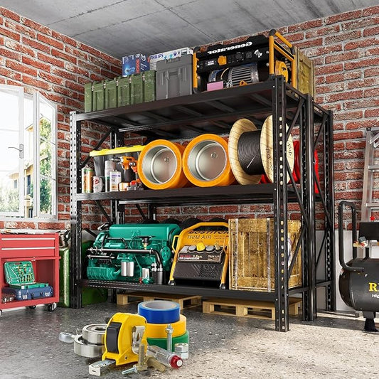 67” W Storage Shelves 8500Lbs Heavy Duty Adjustable Metal Garage Shelving Unit Rack Metal Storage Shelf for Heavy Tools and Equipment, Ideal for Garage, Basement, Black, 67" W X 20" D X 63" H