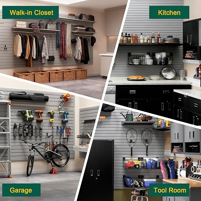 Yuzzy Slat Wall Paneling 4 x 4ft, Garage Slatwall Panel Wall Storage Systems, Heavy Duty PVC Garage Wall Organization (Gray)