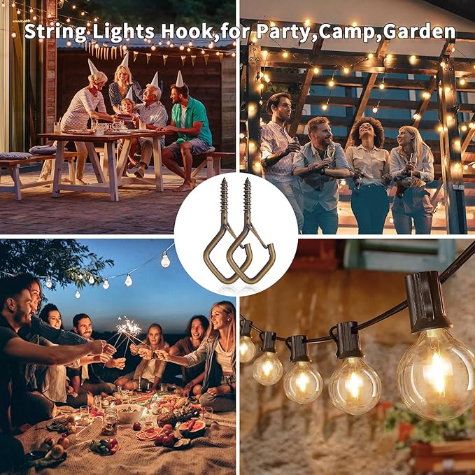 30 Pcs Outdoor Hooks for String Lights,Screw Hooks for Hanging Plants,Ceiling Hooks with Safety Buckle,Square Hanger for Wind Chimes,Bird Feeder,Lanterns,Christmas Decorations Bronze