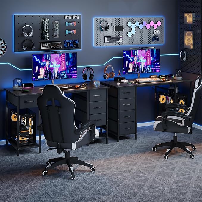 Grandder Computer Desk with 4 Drawers, 47 Inch Office Desk with Storage, Gaming Desk with CPU Shelves, Writing Desk Work Desk for Home Office, Study, Bedroom, Work from Home, Black