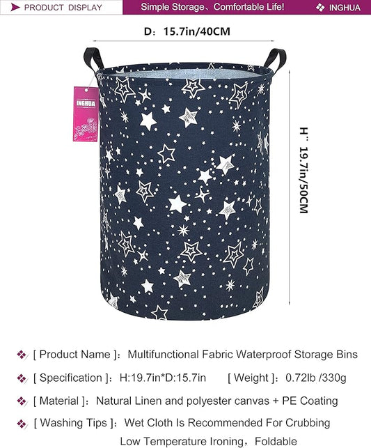 Laundry Hamper Large Canvas Fabric Lightweight Storage Basket/Toy Organizer/Dirty Clothes Collapsible Waterproof for College Dorms, Boys and Girls Bedroom,Bathroom(Blue star)