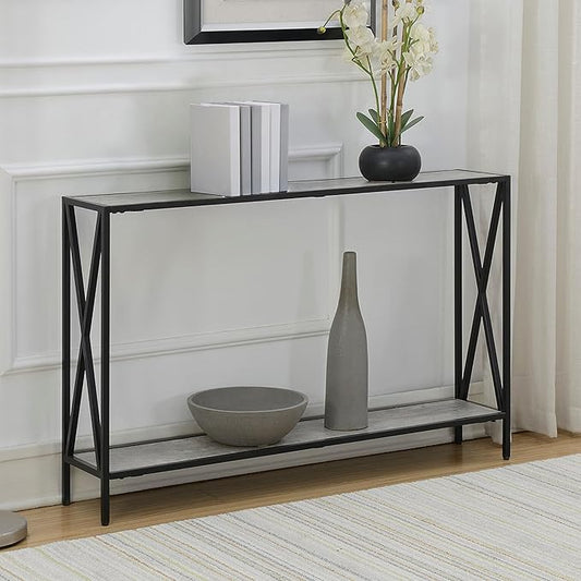 Convenience Concepts Tucson Console Table 47.25" - Modern Sofa Table with Storage Shelf, Entryway Hall Table for Living Room, Faux Birch/Black