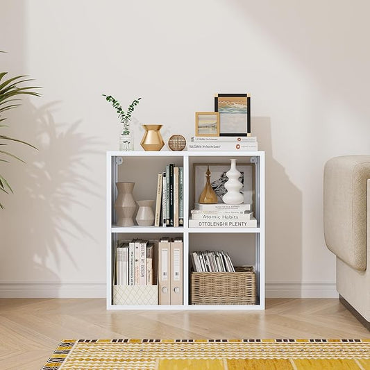 4-Cube Storage Organizer, Modern Cube Shelf, Small Bookshelf Storage Unit, Open Cubicle Bookcase for Living Room, Bathroom, Entrance Hall, Entryway