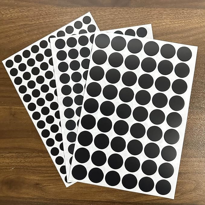 3 Sheets 290 Pcs Screw Hole Cover Stickers, 12 mm/15 mm/21 mm Black Screw Covers Self-Adhesive Caps Wood Stickers for Furniture (Black)