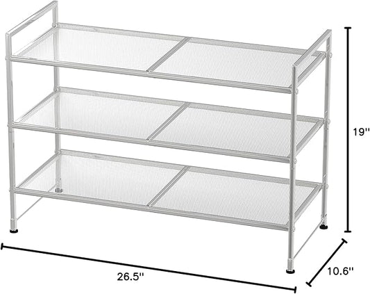Simple Houseware 3-Tier Stackable Mesh Shoe Rack, Silver