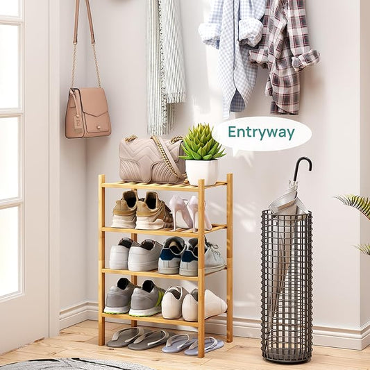 Small Shoe Rack, 6-Tier Shoe Shelf for Entryway, Bamboo Wood Shoe Rack for Closet & Hallway, Long 17.2IN | Beautiful | Functional | Sturdy | Durable