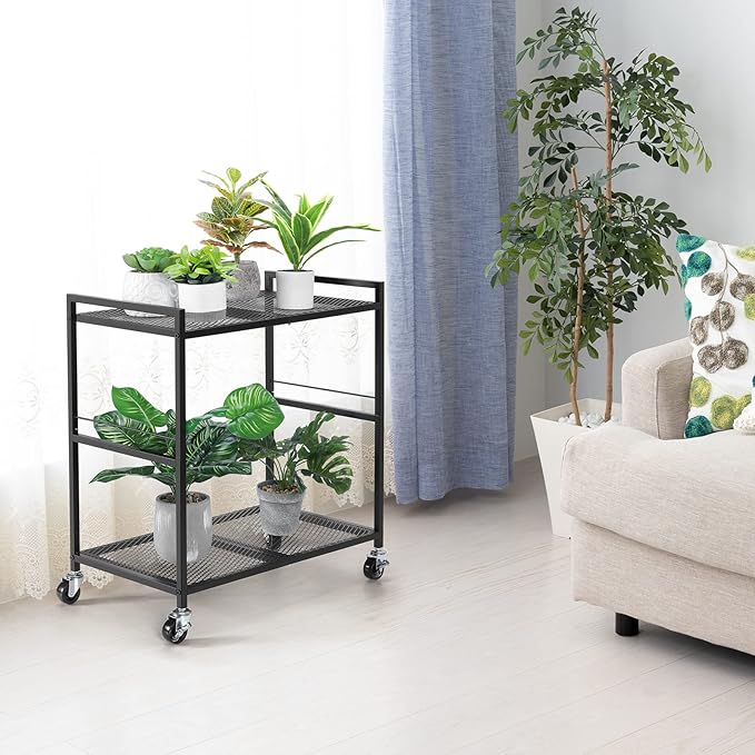 YBING Computer Tower Stand, PC Tower Stand Metal Mobile CPU Holder Stand Cart with Caster Wheels 2 Tier Rolling Printer Cart Under Desk for Fax Home Office Black