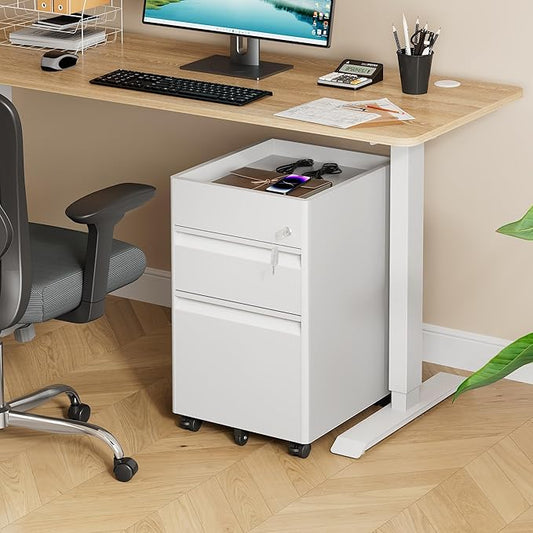 DEVAISE 2 Drawer File Cabinet, Metal Locking File Cabinet Under Desk, Rolling Filing Cabinet for Home Office Organizer Letters/Legal/A4, Easy Assembly, White