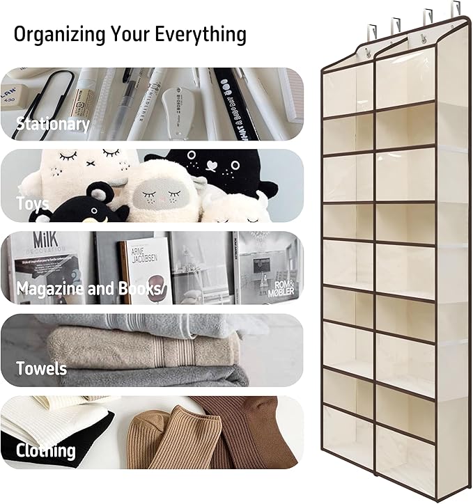 Giraffe Creation Over Door Hanging Organizer with 10 Large Capacity Pockets, Ideal Storage for Closet, Bathroom, Nursery, Bedroom, Dorm, Toys, Cosmetics, and Baby Essentials, White
