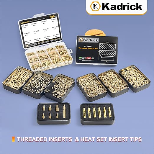 Kadrick 80 Pcs M5 M6 Threaded Inserts for Plastic with Heat Set Tips,M5 & M6(8mm-12mm Hight) Heat Heat Set Inserts Kit,Brass Inserts for 3D Pringting