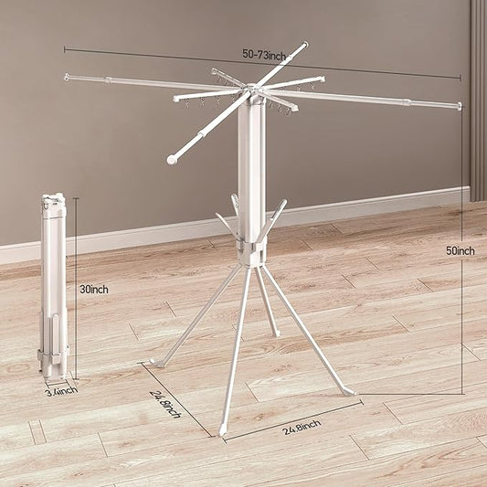 Foldable 4-Legged Clothes Drying Rack, Heavy Duty Laundry Drying Rack with Sock Clips & Shoe Holders, Large Capacity Collapsible Drying Stand for Indoor Outdoor Use
