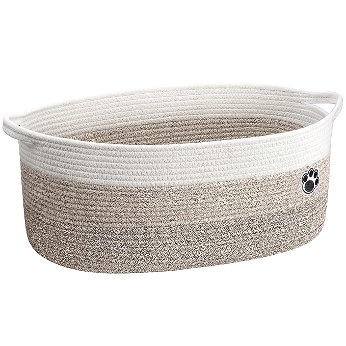 Large Dog Toy Basket, 19.7" X 11" X 7.9" Woven Rope Basket for Toy Storage, Dog Storage Bins with Handles, Gift Baskets Empty for Baby Shower, Mixed-Brown