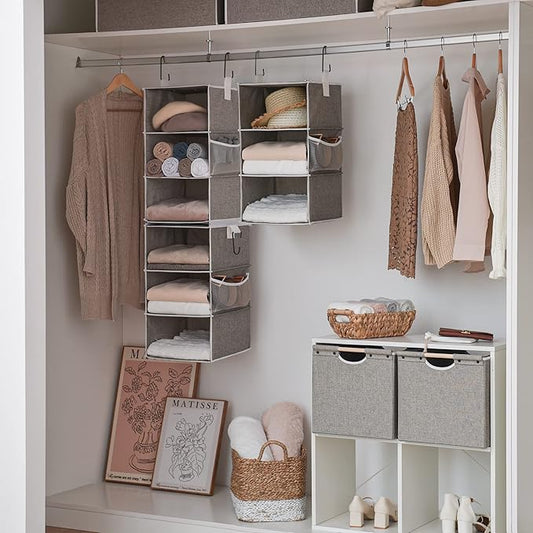 StorageWorks 6-Shelf Closet Organizers, Two 3-Shelf Separable Hanging Shelves for Closet, 12" D x 12" W x 48 ¼"H, Canvas, Gray