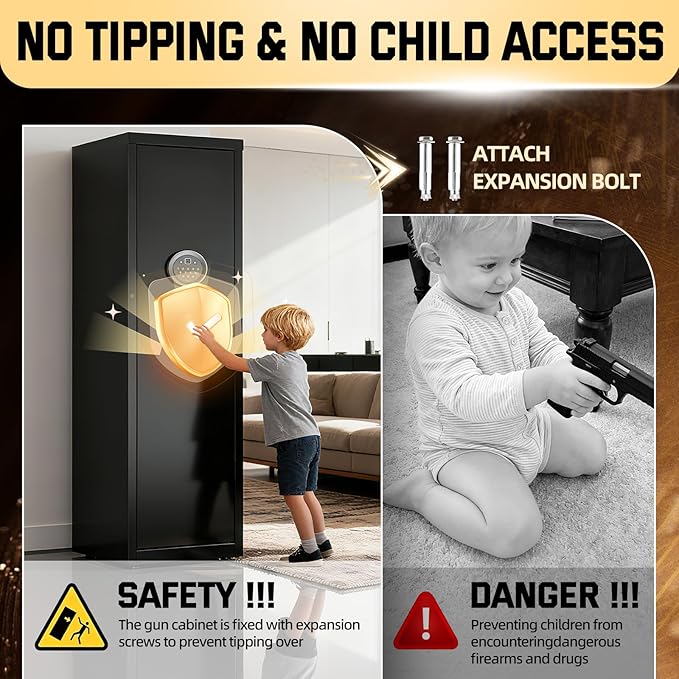 5-8 Gun Safe for Rifles and Pistols, Gun Cabinets for Rifles and Shotguns with Digital Keypad & LED Light, Rifle Safe for Home with Removable Shelves and Alarm System, Easy Assembly Gun Locker