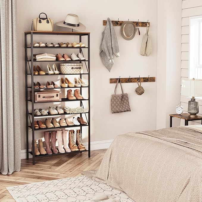 10-Tier Shoe Rack, Shoe Organizer for Entryway, Large Capacity Shoe Shelf, for 36-40 Pairs of Shoes, Stable Sturdy, Shoe Storage with 9 Metal Mesh Shelves, Rustic Brown SRHR1101Z