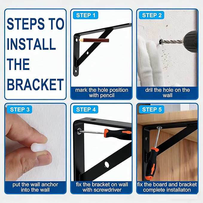 Shelf Brackets 10 Inch, Set of 4, Steel (Black, 10 inch 4 Pack)
