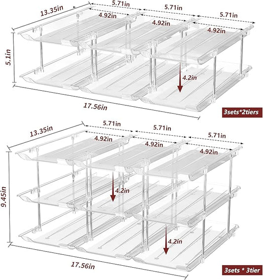 Attelite Can Organizer for Pantry, 3 Sets 2Tiers Can Storage Organizer Pantry, Soda Can Organizer for Fridge 24 Cans Rack Automatic Rolling Stackable Canned Food Organizer,Clear