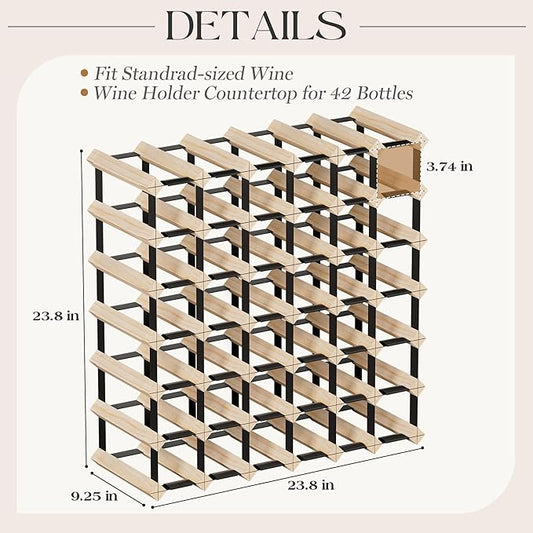 Urban Deco Wooden Wine Rack Countertop- Stylish Wine Racks for Cabinets, Perfect for Organizing and Displaying Your Wine Collection, Durable & Space-Saving Wine Storage Solution(42 Bottles)