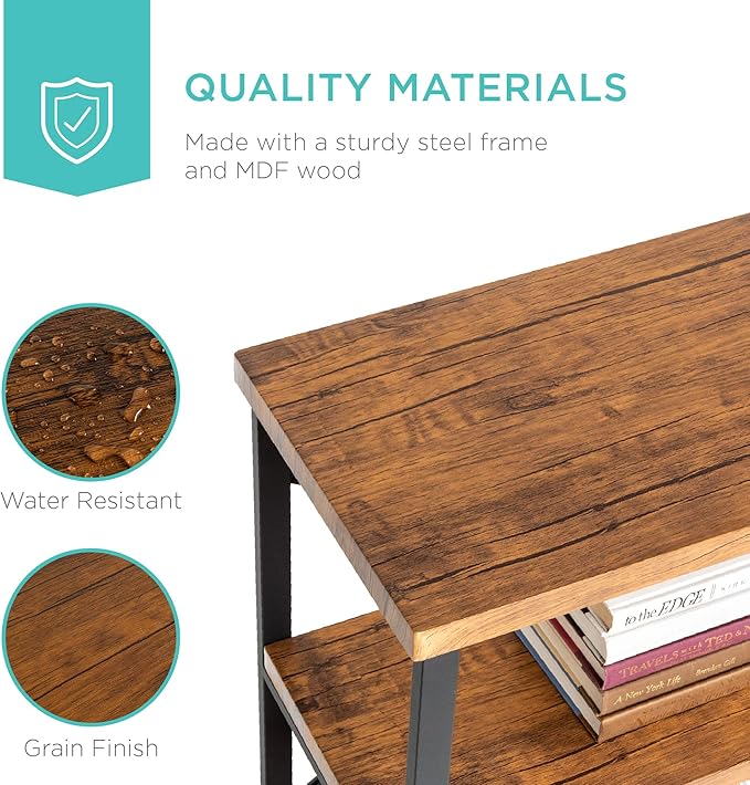 Best Choice Products Large Console Table, 3-Tier 55in Rustic, Industrial Sofa Table Storage for Living Room, Entryway, Foyer, Hallway w/EVA Non-Scratch Feet, Steel Frame - Brown