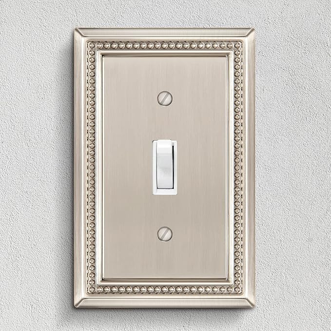 Henne Bery Sunken Pearls Heavy Duty Decorative Wall Plate Switch Plate Outlet Cover (Single Toggle, 2 Pack, Satin Nickel)