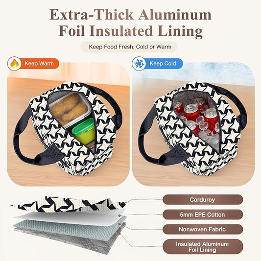 Lunch Bag Lunch Box for Women, Cute Corduroy Insulated Reusable Work Leakproof Simple Adults Large Lunch Boxes Tote Bag Men Cooler Bag