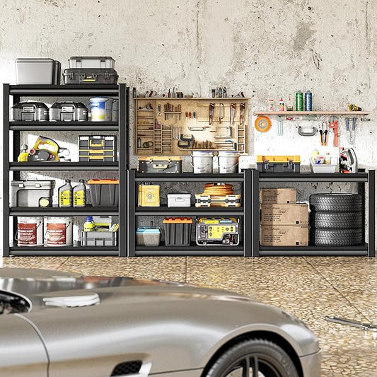 48''W Garage Shelves Heavy Duty - 3,000Lbs Steel Metal Adjustable Utility Storage Shelving Rack Units 48" W x 24" D x 78" H 5 Tier Black