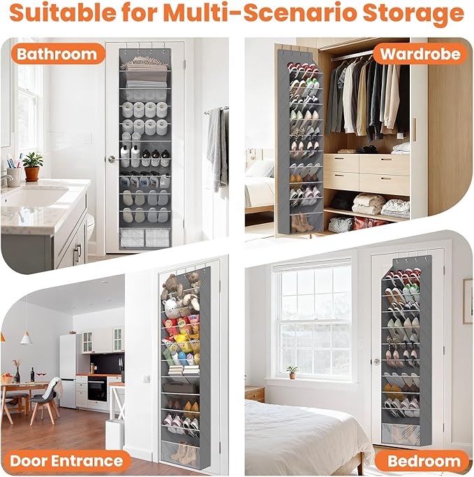 10-Tier Over The Door Organizer, Space Saving Hanging Shoes Organizer and Storage Unit, Organizer for Closet, Bedroom, Entryway, Grey