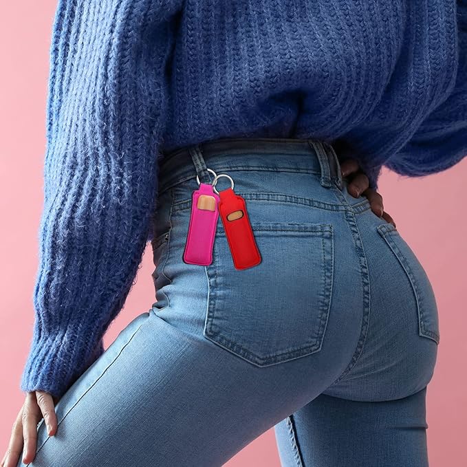 Yisong 40/60/ 80 Pack Lipstick Holder Keychains Bulk Neoprene Lip Balm Holder Keychain Lip Gloss Sleeve Pocket Women Presents