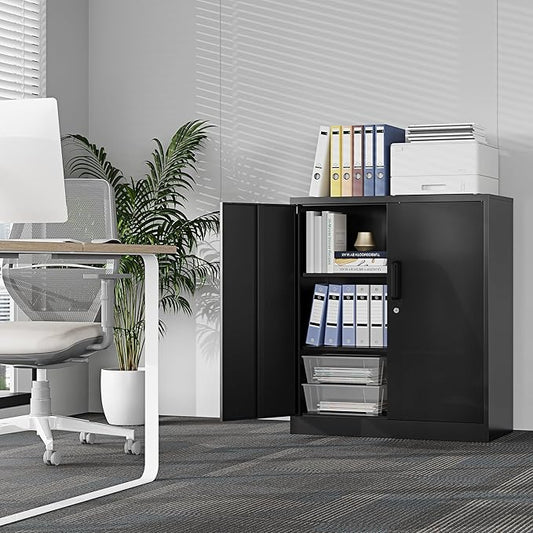 Metal Storage Cabinet, Garage Storage Cabinet with Locking Doors and Adjustable Shelves for Garage,Home,Office and School (Assembly Required,Black)