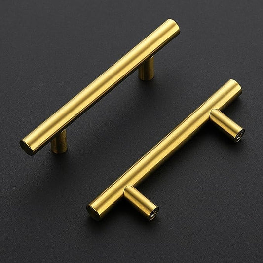 JOY DECOR 10 Pack 5 Inch Cabinet Pulls Kitchen Cabinet Handles with 3 Inch Hole Center Brushed Brass Cabinet Hardware Stainless Steel Kitchen Drawer Pulls for Cabinets Cupboard, 76mm Hole Centers