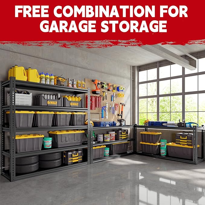 Garage Shelving, 5-Tier 3000LBS Heavy Duty Storage Rack with Sag-Proof Aluminum Deck, Adjustable Boltless Shelves 72" H x 48" W x 24" D for Garage, Basement & Workshop