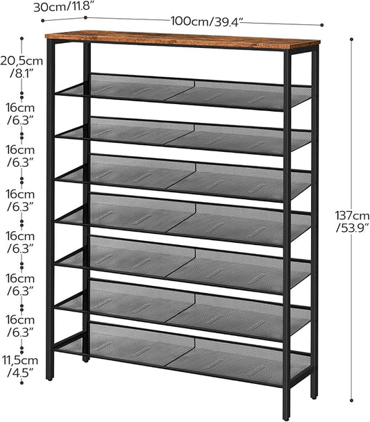 HOOBRO 8 Tier Shoe Rack, 39.4"L Shoe Shelf, Large Capacity Shoe Storage Organizer for 30+ Pairs of Shoes, Front Door Entrance, Entryway, Hallway, Closet, Space Saver, Rustic Brown and Black BF118XJ01