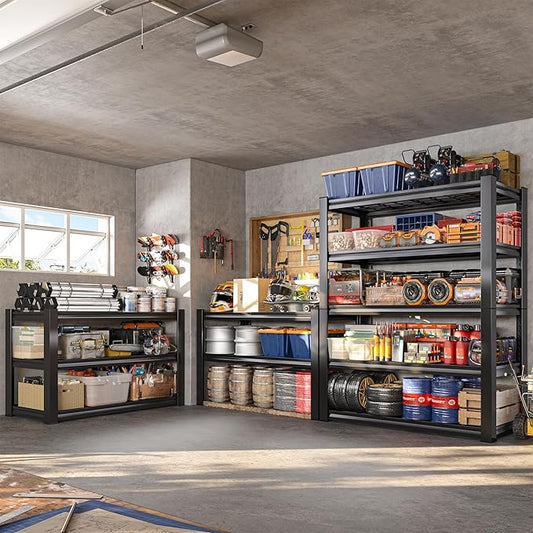 REIBII 2-Pack Commercial Heavy Duty Shelving, 3010 LBS Capacity per Shelf 72" H Industrial Storage Rack, 5-Tier Adjustable Boltless Rivet Metal Shelving Unit for Warehouse Garage Workshop Retail Store