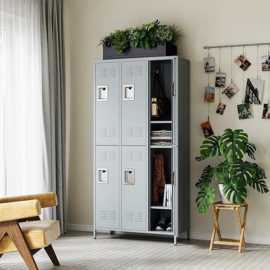 Letaya Metal Lockers for Employees-6 Door Storage Locker with Shelves and Lockable Steel Cabinet for School,Gym,Office,Staff (Gray, 6 Door)