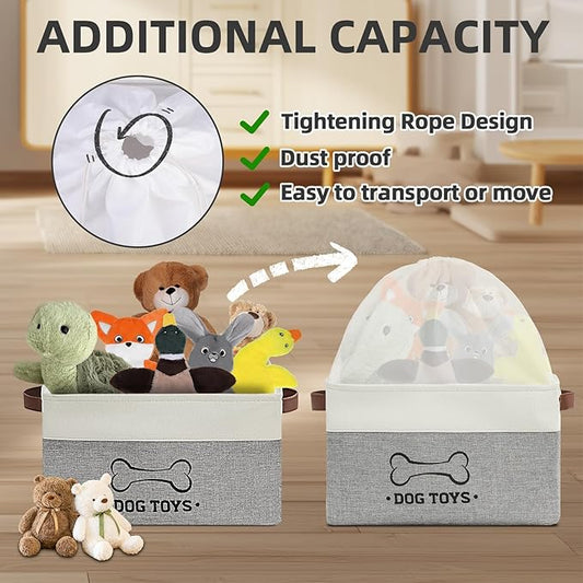 Homimp Dog Toy Basket, Dog Toy Bin Box with Comfortable Handles and Cover, Collapsible Large Pet Toy Storage Organizer for Accessories, Toys, Coat & Clothing, Blanket & Leash, Gray, 15"x13"x12"