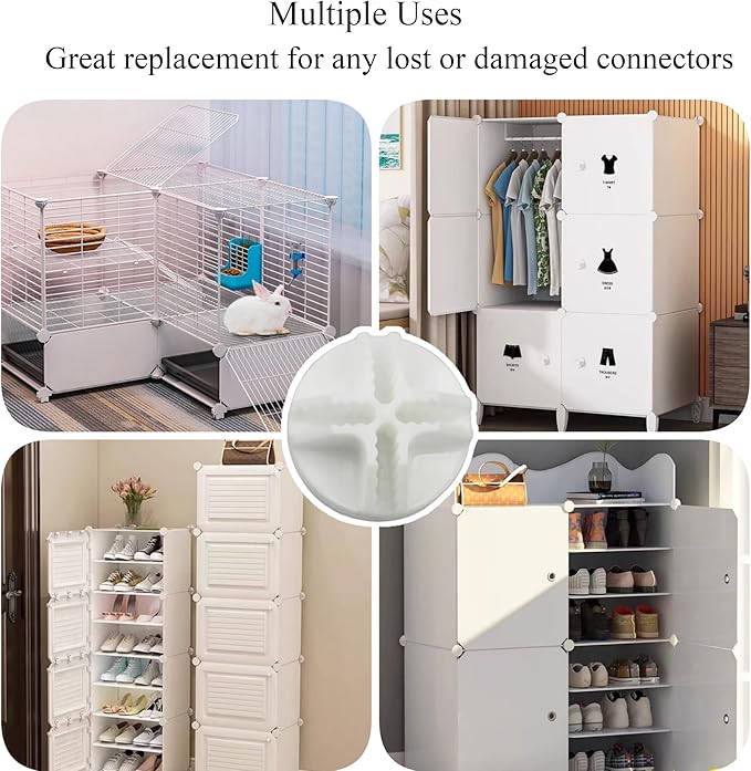 20Pcs Wire Cube Connectors, White Wire Grid Storage Cubes Shelf Connectors 3.6cm Plastic Connectors for Wire Cube Storage Shelving Unit and Modular Closet Organizer, SATONBEYI