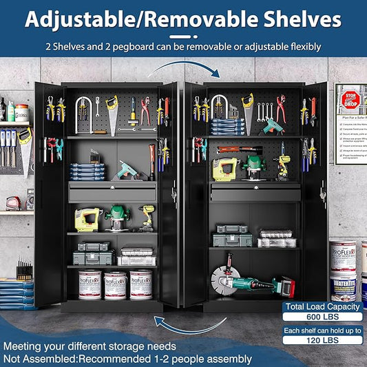 Metal Garage Storage Cabinet with Lock, Tool Cabinet Steel Locking Cabinets File Cabinet with Doors and Shelves,71" Tall Cabinet Lockable Heavy Duty Garage Cabinets and Storage System for Office