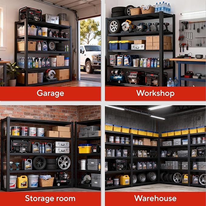 Garage Shelving, Heavy Duty Storage Shelves Metal Shelf Unit Adjustable Industrial Storage Racks for Shop,Warehouse,Basement (83" H X 55" W X 24" D, 5)