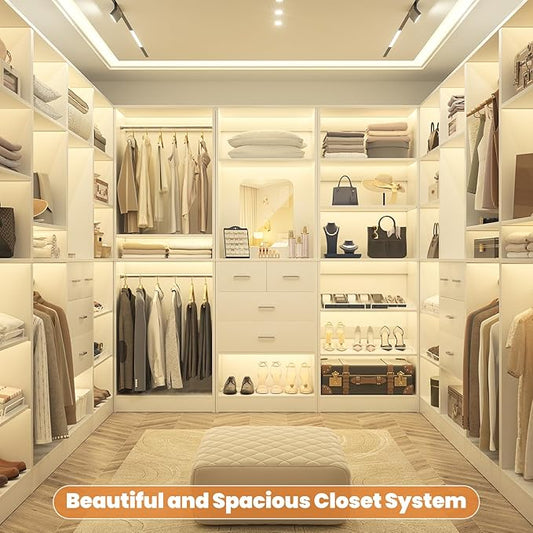 Unikito Freestanding Closet System, 25” Closet Organizer Wardrobe with Hanging Rods & Shelve, Adjustable Clothes Garment Rack, Sturdy Walk in Closet Tower, Easy Assembly, 25" W x 16" D x 80" H, White
