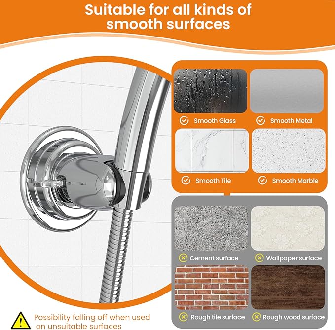 Strong Suction Cup Shower Head Holder - No Drill Handheld Shower Bracket for Seniors, Kids & Pets, Tool-Free Adjustable Height Bathing Aid for Tile/Glass, Rustproof ABS Construction