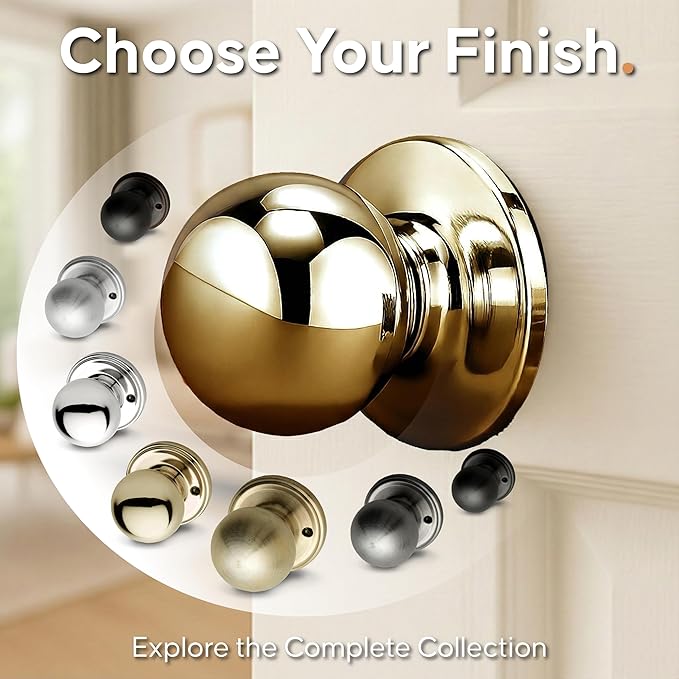 Copper Creek Dummy Interior Door Knob – ANSI Grade-3 Certified, Modern Heavy Duty Handle, Easy Install and Reversible for French Doors & Closets, Non Turning – Polished Brass (1 Pack)
