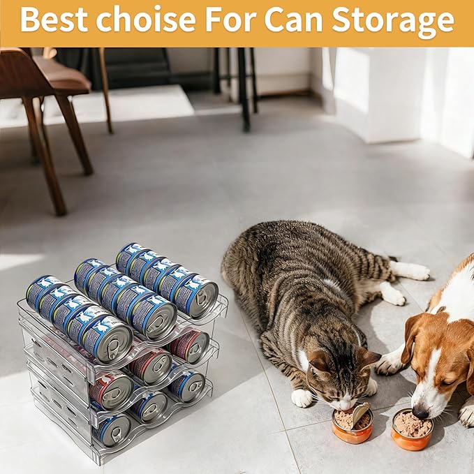 Cat Food Can Organizer,Can Organizer for Pantry,3-Layers Transparent Cat Food Storage Container Holds 54 (3.5oz) Cans,Canned Food Organizer and Storage for Countertop Kitchen Cabinet