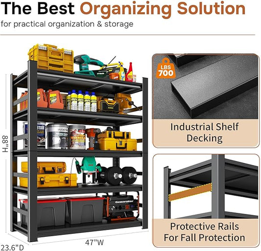 88" H X 47" W x 24" D Garage Shelving 5 Tier Storage Shelves Heavy Duty 3800LBS Adjustable Shelf Unit Metal Garage Shelving for Warehouse Industrial Basement, Black