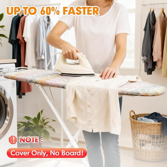 Ironing Board Cover and Pad, 18x49 Extra Wide Thick Iron Padding, Scorch & Stain Resistant Ironing Board Cover, Heavy Duty Iron Board Padded with Adjustable Fasteners Durable Elastic Edge, Colorful