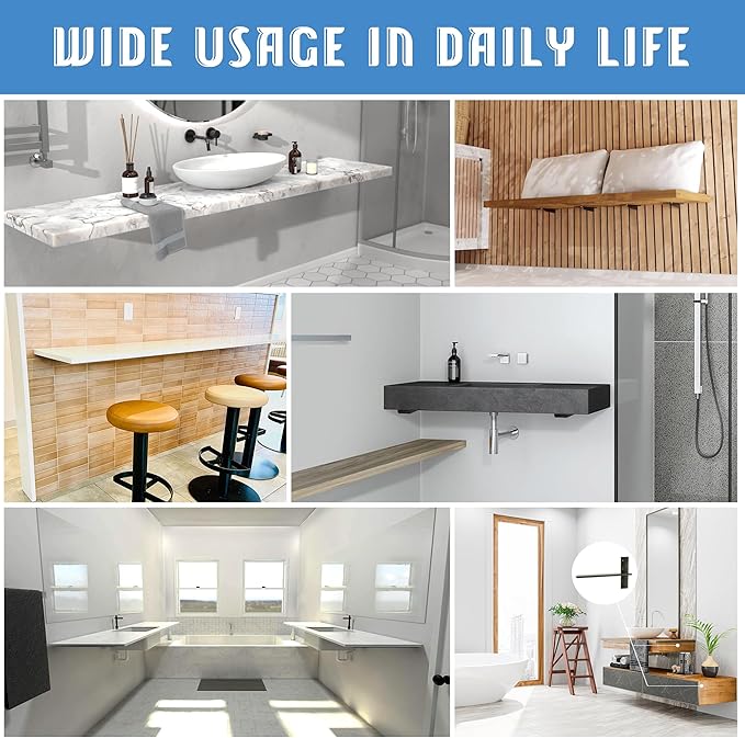 Floating Shelf Bracket 3/8" Thick Heavy Duty Shelf Brackets White 4 Pack Free Hanging Countertop Support Bracket 12" Lx2.5 W Floating Wall Brackets for Cabinets, Dishwasher, Bench Seats Vanities