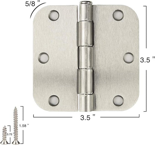 18 Pack Nickel Door Hinges Brushed Nickel 3 1/2 Interior Door Hinges Satin Nickel 3.5 Inch with 5/8” Radius Corners 3 ½"x 3 ½" Silver Hardware Controls JIW